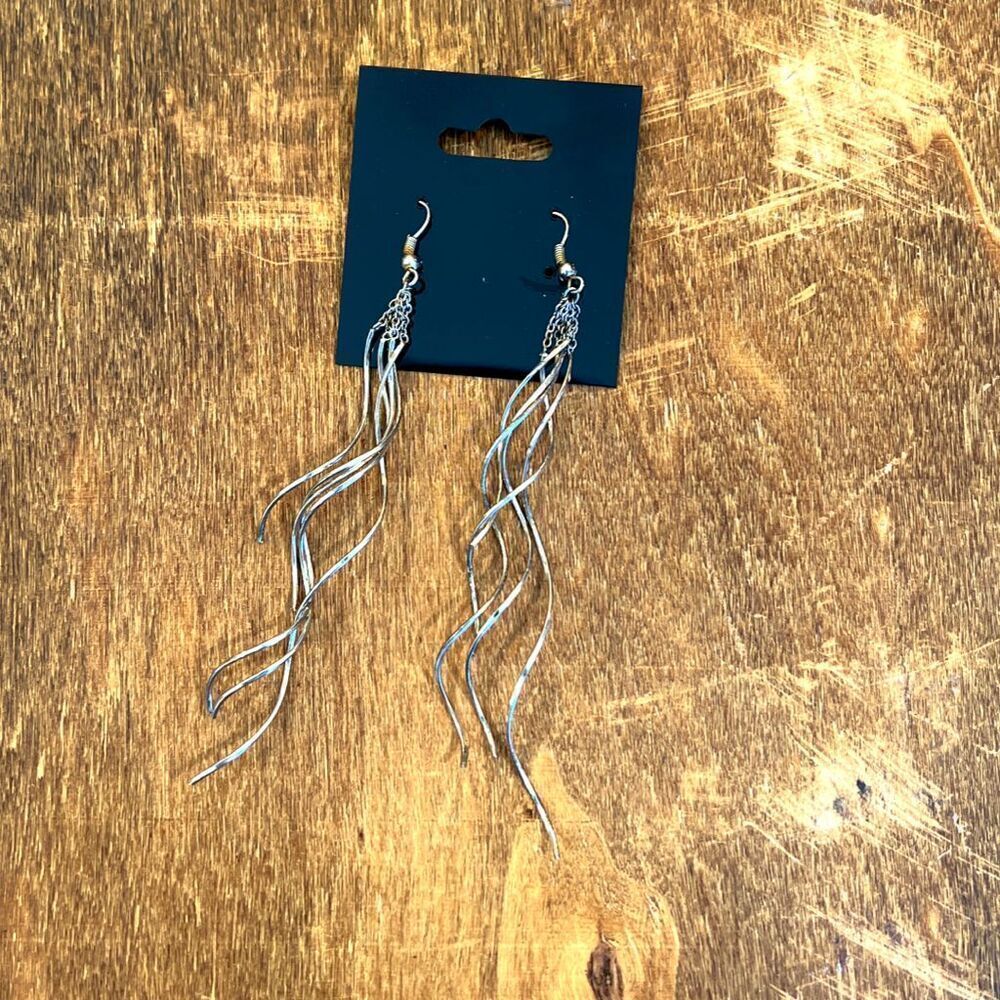 Silver plated multi spiral modern dangle earrings